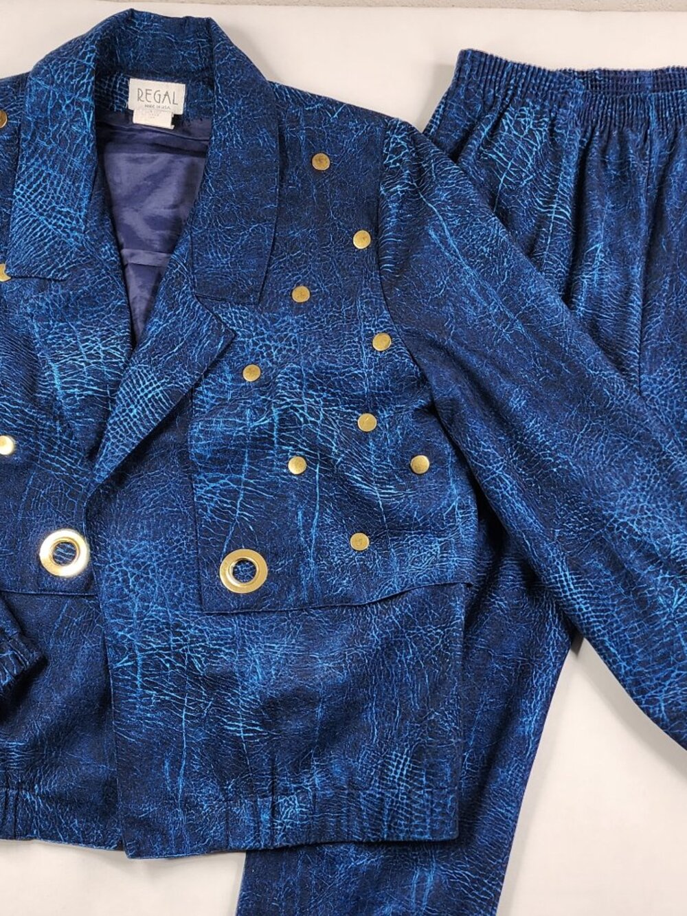 VTG 80s Electric Blue Snakeskin Tracksuit 2-Pc Set Made in USA Grommet Jacket M
